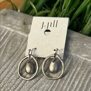 J. Jill brushed silvertone Teardrop dangle drop Earrings inside a circle dainty